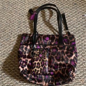 Small purple leopard coach bag